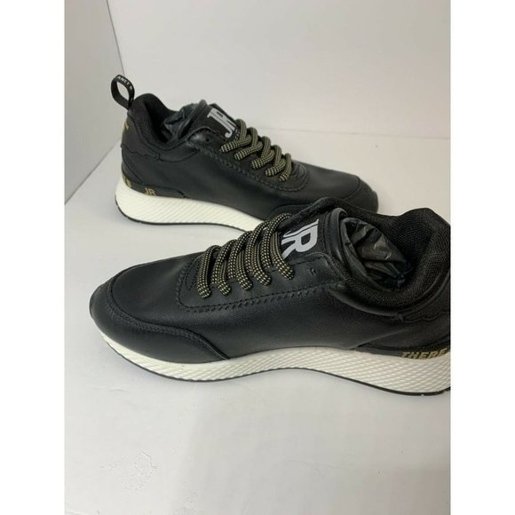 Rich patent black women’s 5.5 - 36 black/gold leather logo John Richards sneaker - Picture 3 of 11